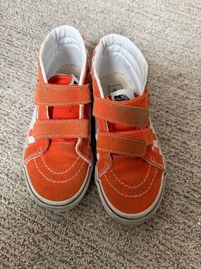 Vans Kids Orange Suede Velcro Checkerboard Sneakers